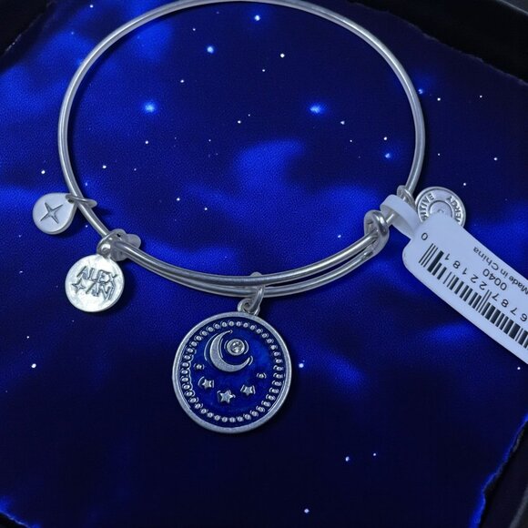 Alex And Ani Moon Stars Bracelet Silver Blue Druzy Celestial Boho Spiritual - Picture 1 of 7